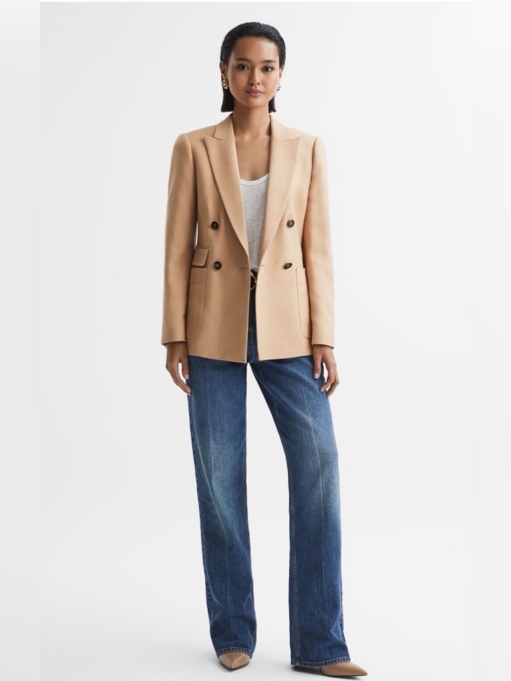 Reiss Larsson Double Breasted Twill Blazer in Light Camel US 10 - Picture 2 of 12